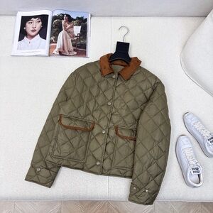 Miu Miu Olive Puffer Jacket with Brown Details